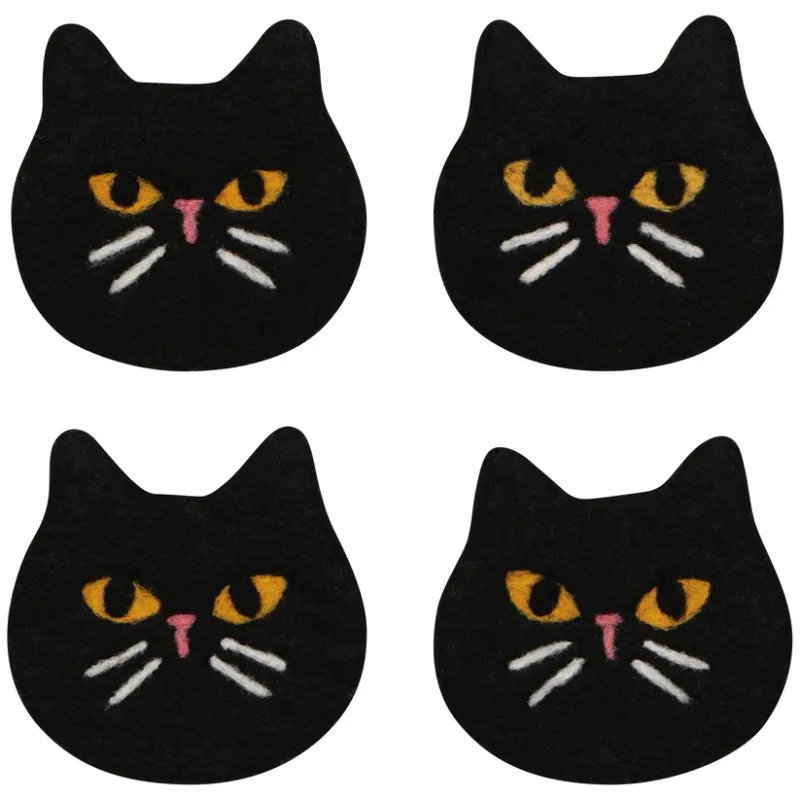 Coaster - set of 4: Felt Black Cats