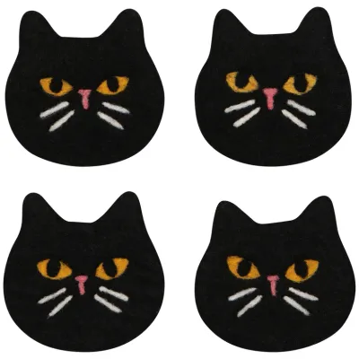 Coaster - set of 4: Felt Black Cats