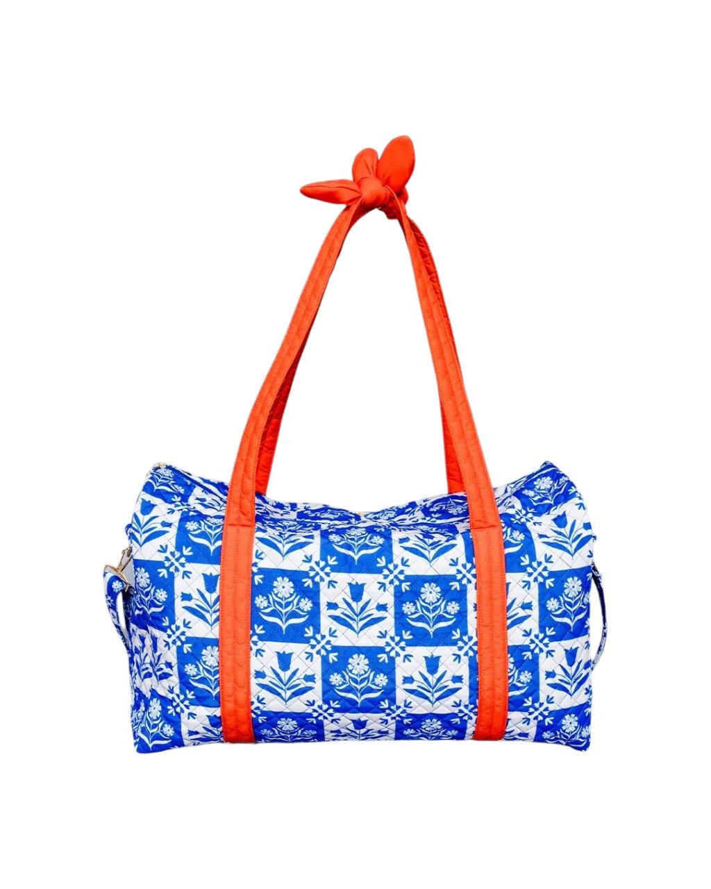 Duffel Bag - Blue Quilted Plaid Floral