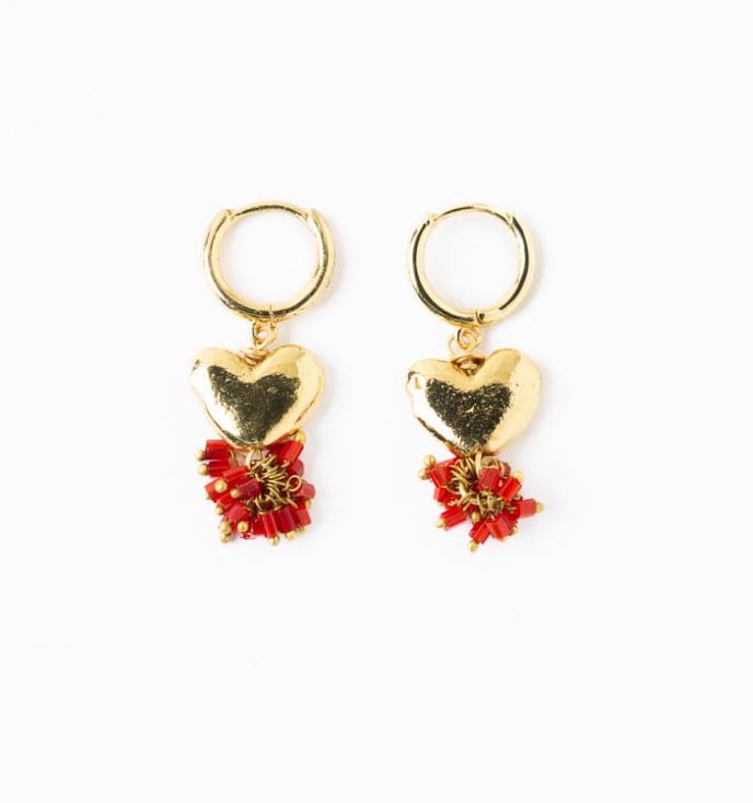 Earrings - Hoop: Ruby Gold hearts with Crystals
