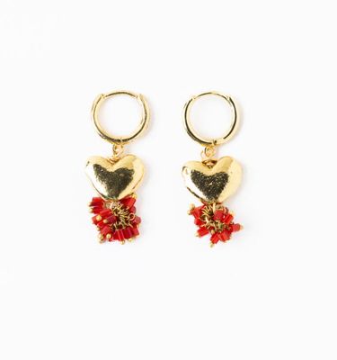 Earrings - Hoop: Ruby Gold hearts with Crystals