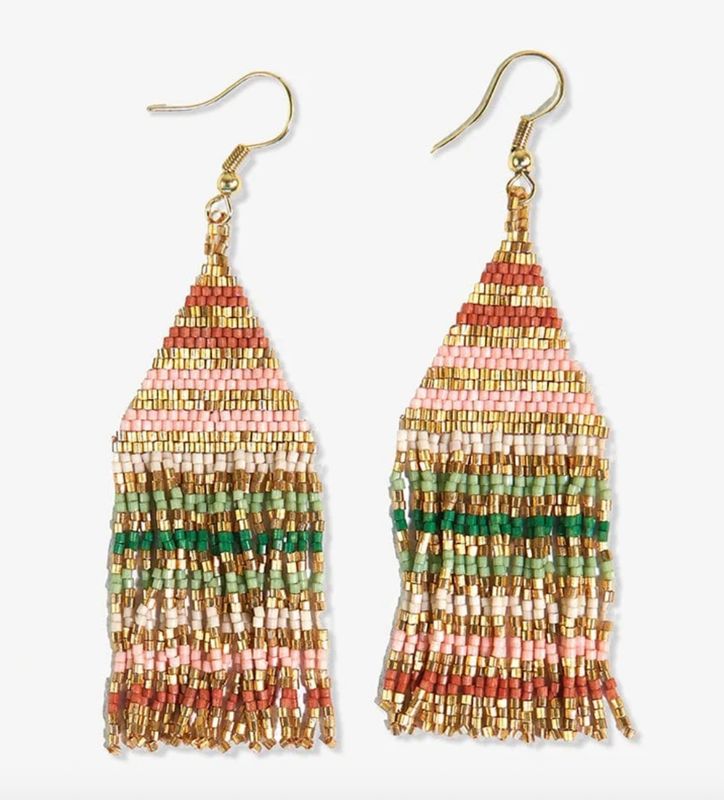 Earrings - Triangle Beaded: Lexie Stripe Desert