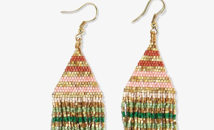Earrings - Triangle Beaded: Lexie Stripe Sedona