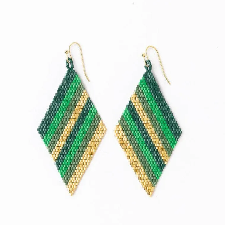 Earrings - Beaded Diagonal: Frida Ombre Stripe Green