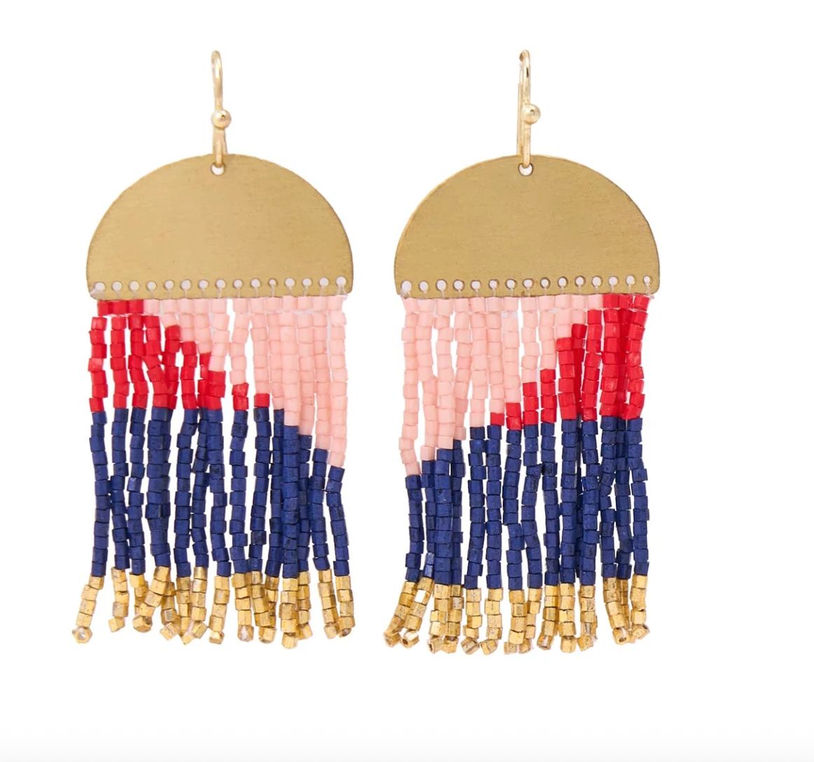 Earrings - Fringe: Birdie Geometric Navy &amp; Red