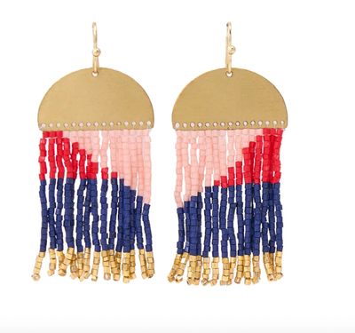 Earrings - Fringe: Birdie Geometric Navy &amp; Red