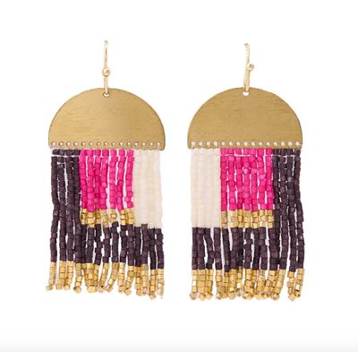 Earrings - Fringe: Birdie Geometric Pink, Brown, &amp; Ivory