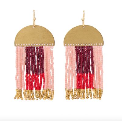 Earrings - Fringe: Birdie Geometric Dark Red, Blush, &amp; Gold
