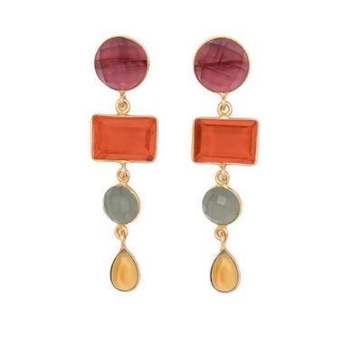 Earrings - Post Dangle: Natalie Red Glass Stones