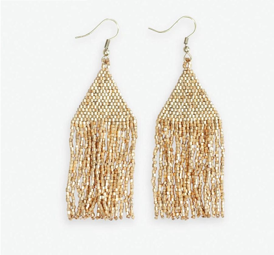 Earrings - Dangle Beaded Traingle: Solid Gold