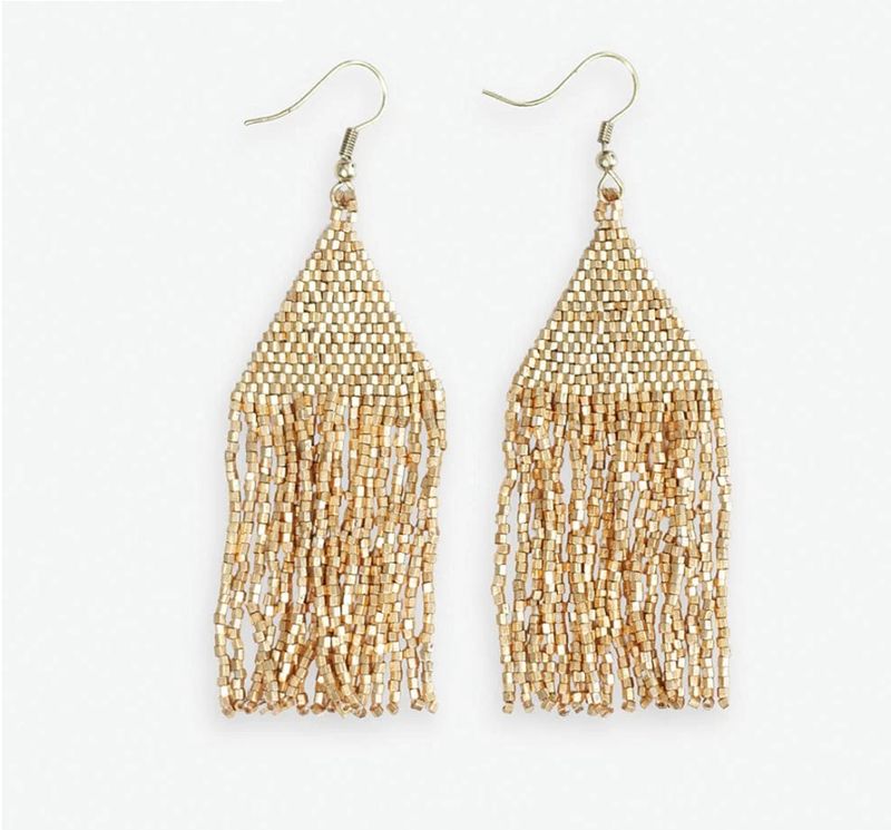 Earrings - Dangle Beaded Traingle: Solid Gold