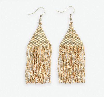 Earrings - Dangle Beaded Traingle: Solid Gold