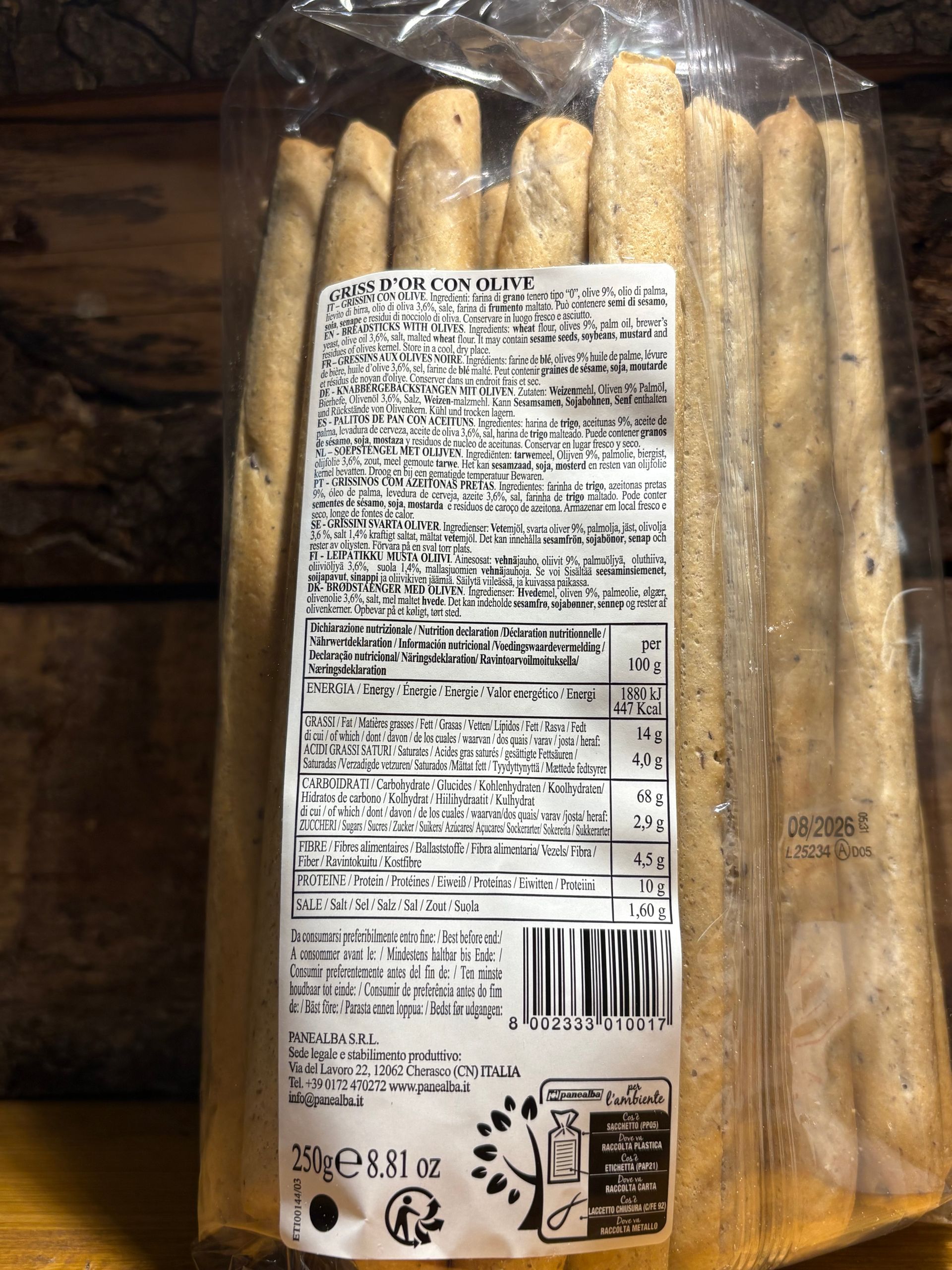 Gressins à l'olive noire 250g