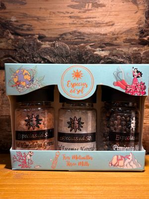 Coffret de trois moulins à sel/sel d'Himalaya/ poivre