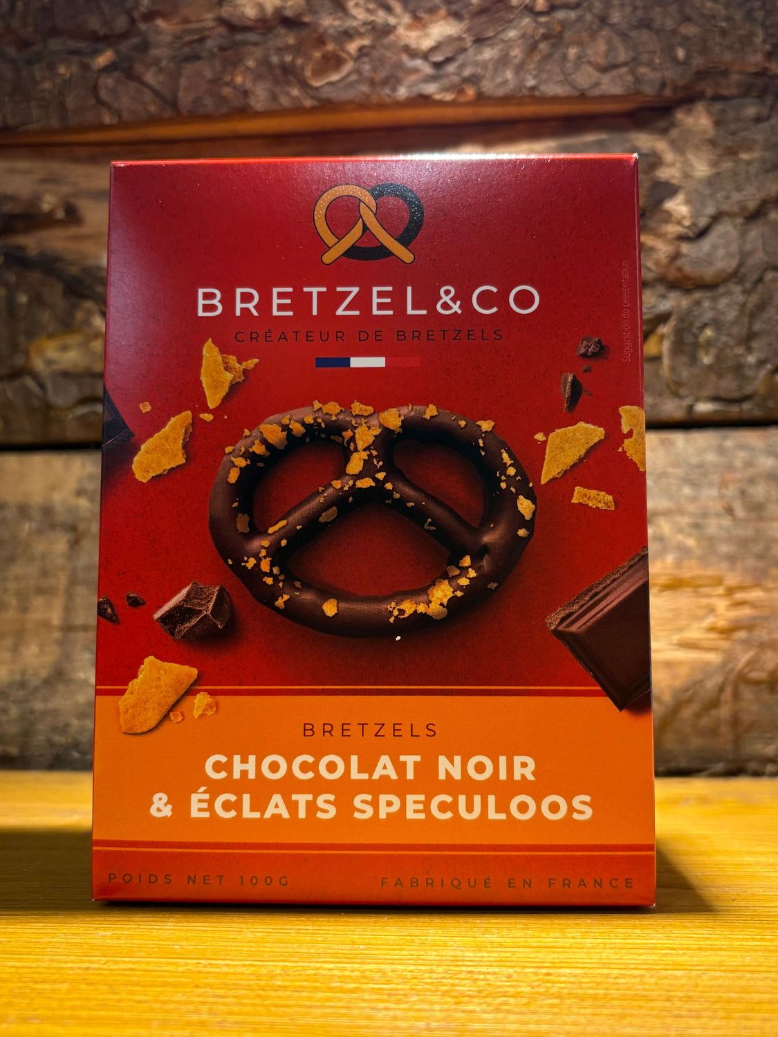 Bretzel chocolat noir & éclats de spéculos 100g