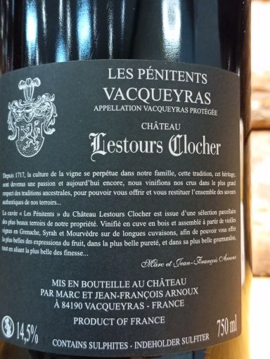 VACQUEYRAS Les Pénitents ROUGE 2023 Château LESTOURS CLOCHER