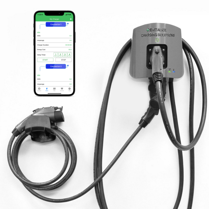REV+ Dual-Port, Level 2, Electric Vehicle Smart Charger, 50 Amps, WiFi/Bluetooth, UL Listed, Mobile App Integration
