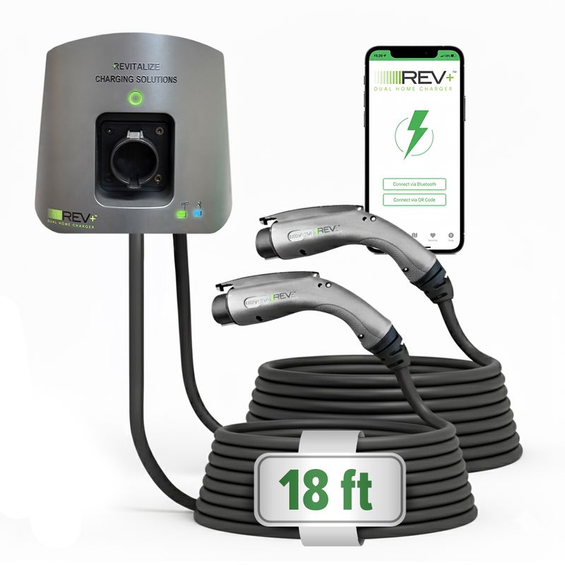 REV+ Dual-Port, Level 2, Electric Vehicle Smart Charger, 50 Amps, WiFi/Bluetooth, UL Listed, Mobile App Integration