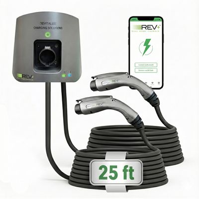 REV+ Dual-Port, Level 2, Electric Vehicle Smart Charger, 50 Amps, WiFi/Bluetooth, UL Listed, Mobile App Integration