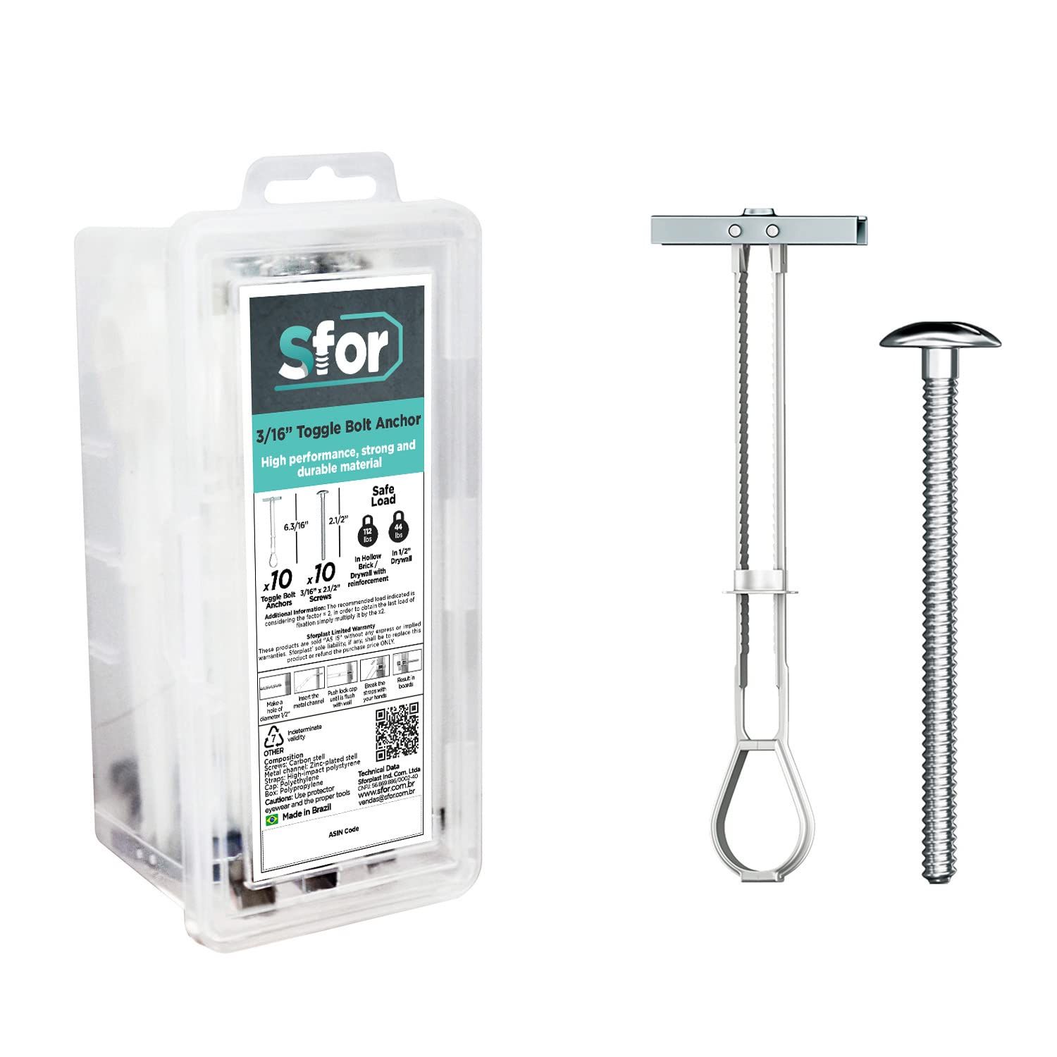 Pack of 20 - 3/16 Heavy-Duty Drywall Anchors - SFOR