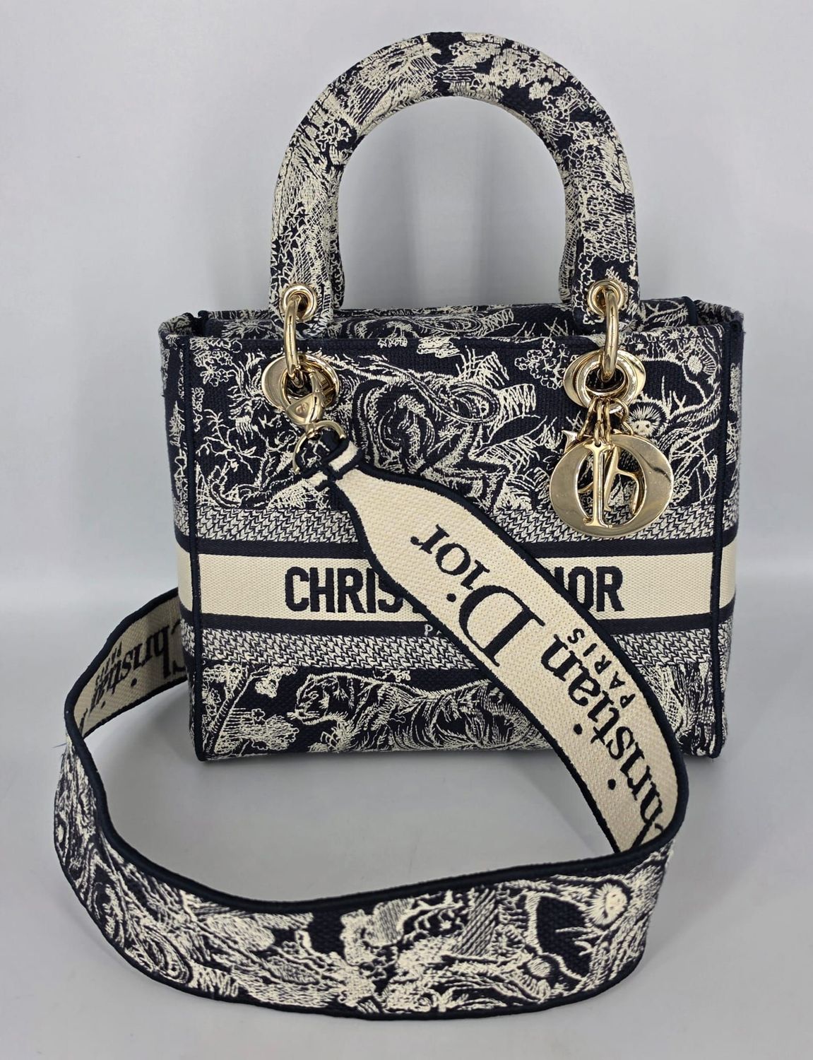Dior Lady Dior Tasche Dior Lady Dior Tasche "Toile de Jouy" klein aus Segeltuch in blau & ecru