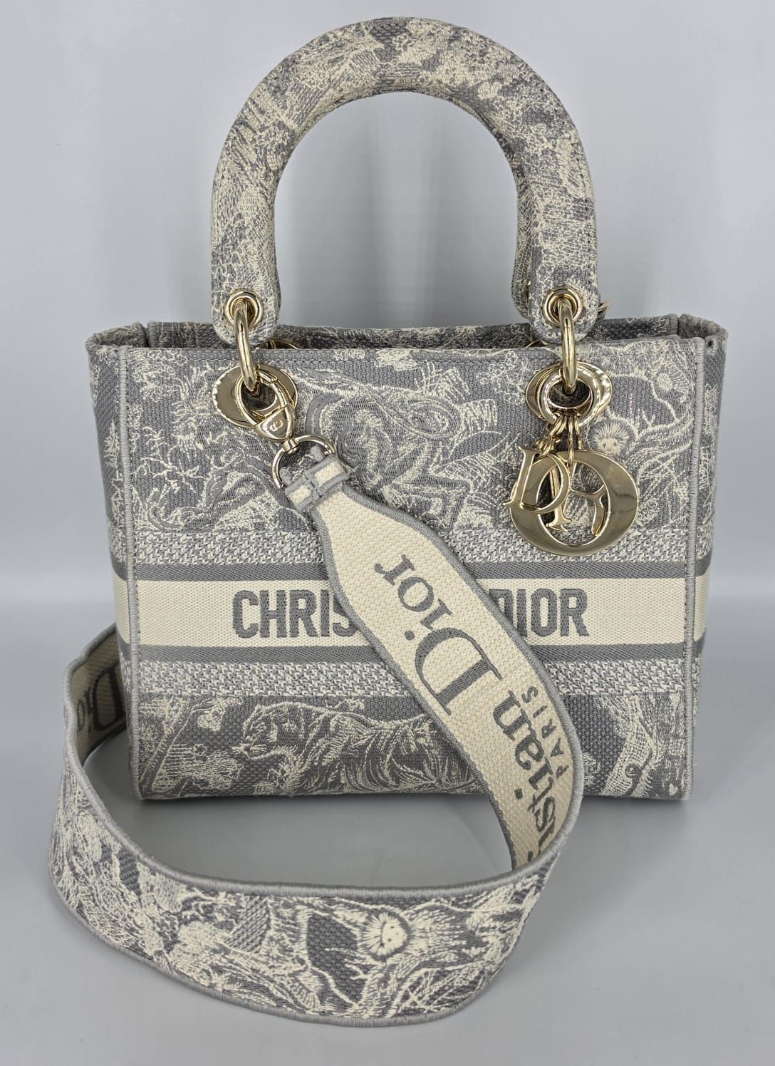 Dior Lady Dior Tasche "Toile de Jouy" klein aus Segeltuch in blau & ecru