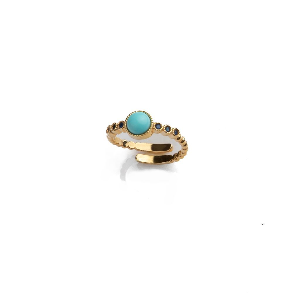 Anello regolabile dorato con pietra turchese – Design raffinato con dettagli luminosi