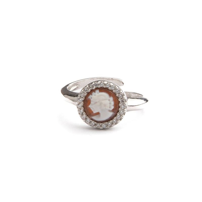 Anello regolabile argento con cammeo classico e zirconi – Eleganza senza tempo