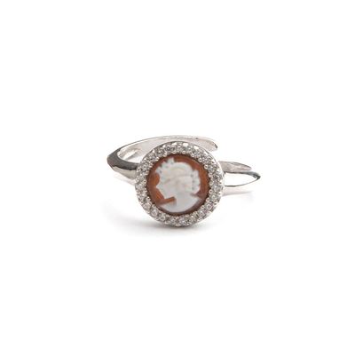 Anello regolabile argento con cammeo classico e zirconi – Eleganza senza tempo