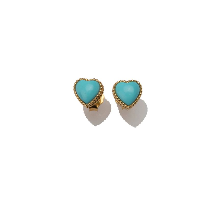 Orecchini a clip cuore turchese cabochon – finitura placcata oro