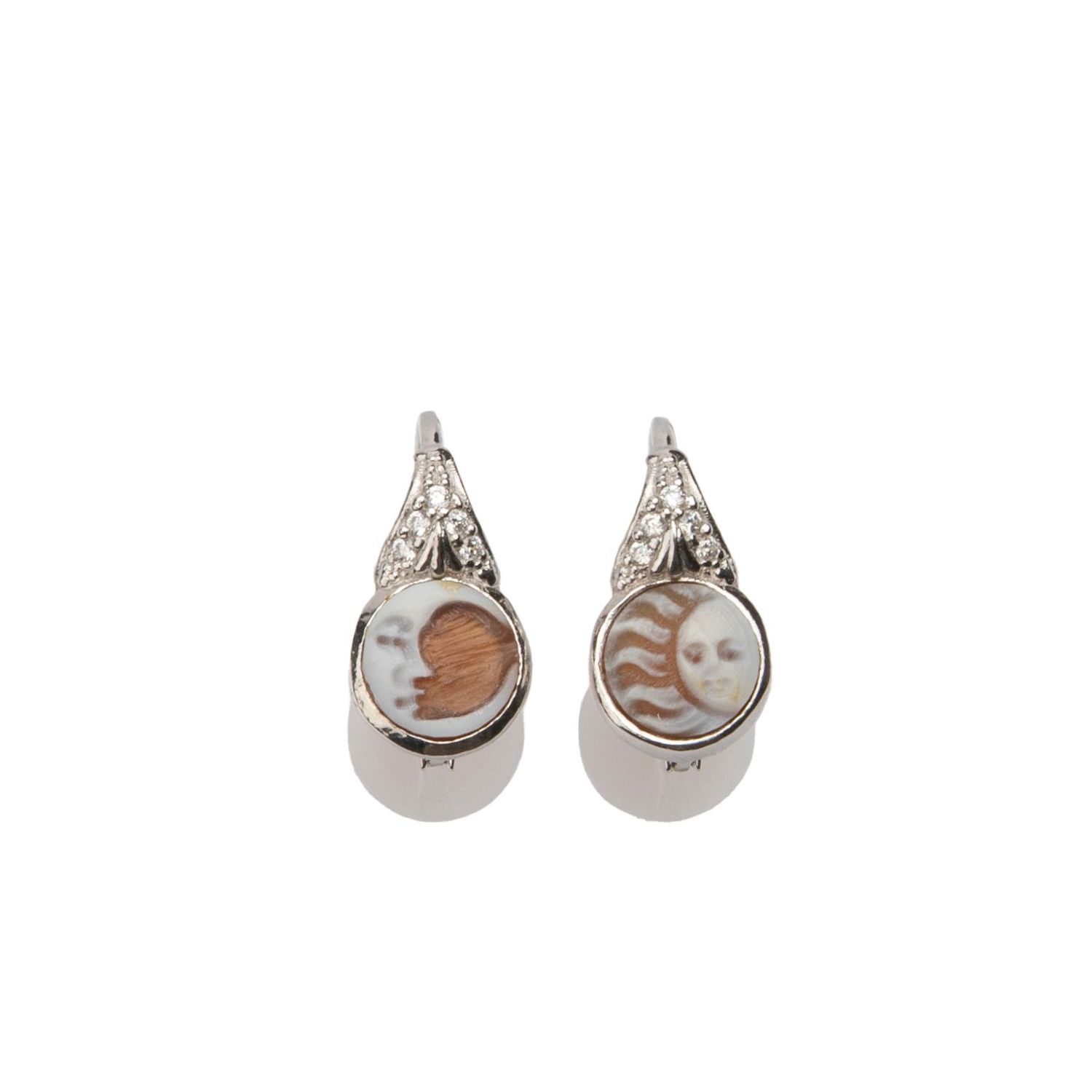 Orecchini pendenti Sole & Luna con cristalli – finitura argento