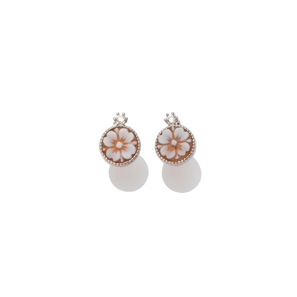 Orecchini in argento 925 con cameo floreale e zircone