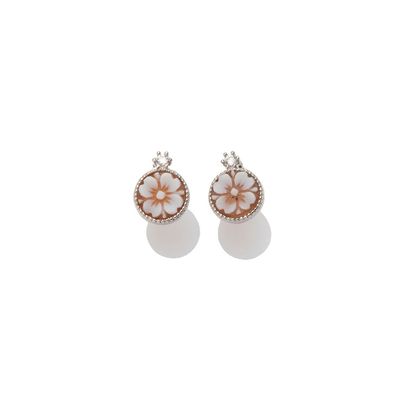 Orecchini in argento 925 con cameo floreale e zircone