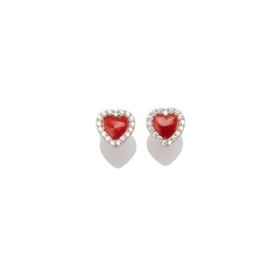 Orecchini a cuore con corallo rosso e cornice luminosa Orecchini a cuore con corallo rosso e cornice luminosa