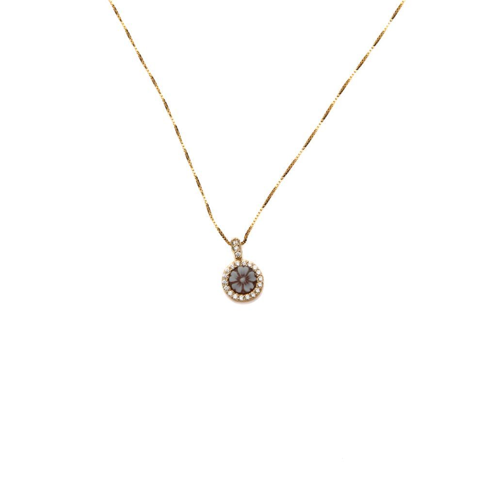 Collana con pendente cammeo floreale e cornice luminosa