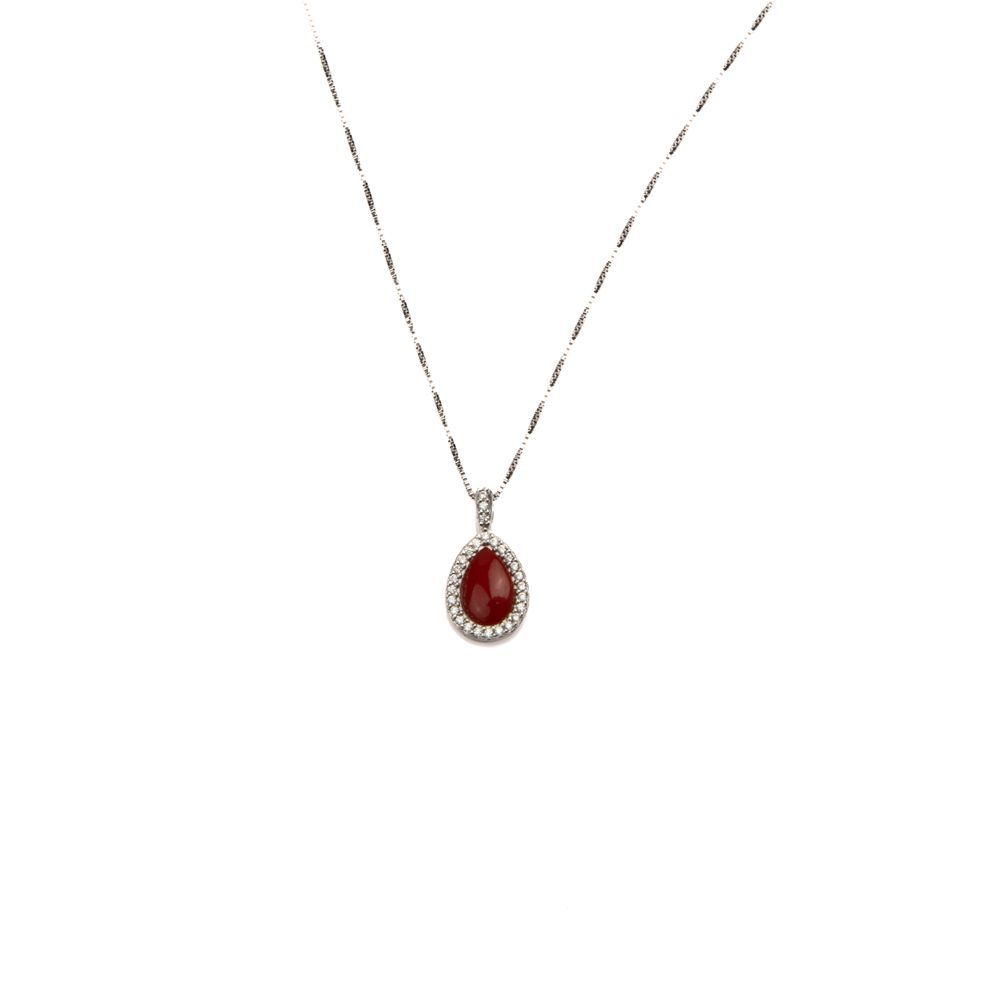 Collana con pendente a goccia di corallo rosso e cornice luminosa