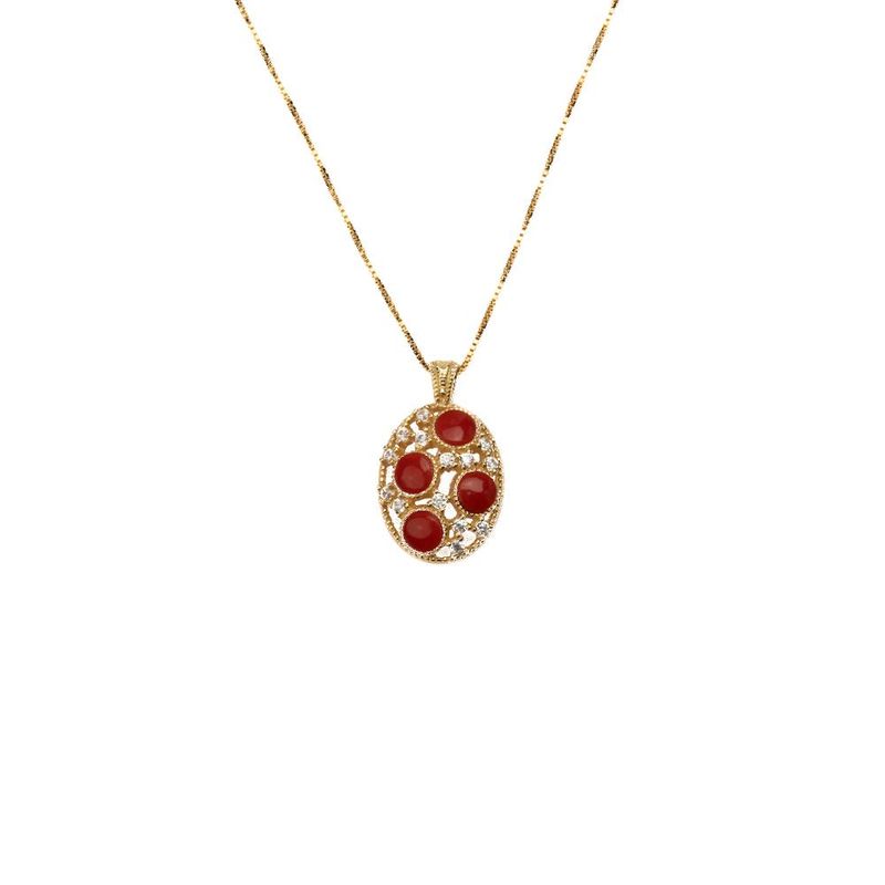 Collana con pendente ovale in corallo rosso e dettagli luminosi