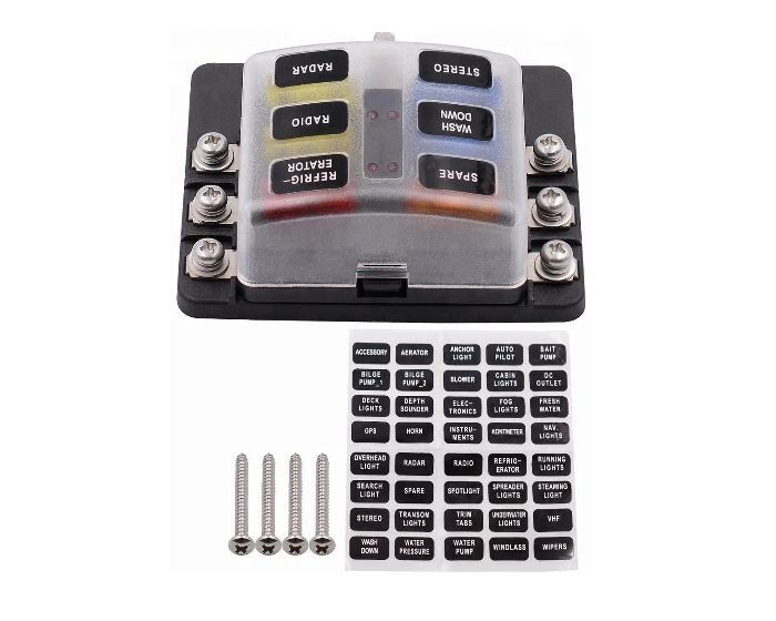 6 Way Blade Fuse Holder with LED Blown Fuse Indicator lights kit