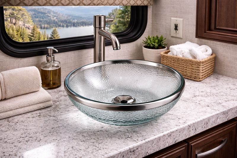 12 Inch Dia Silver Ring Glass Vessel Sink