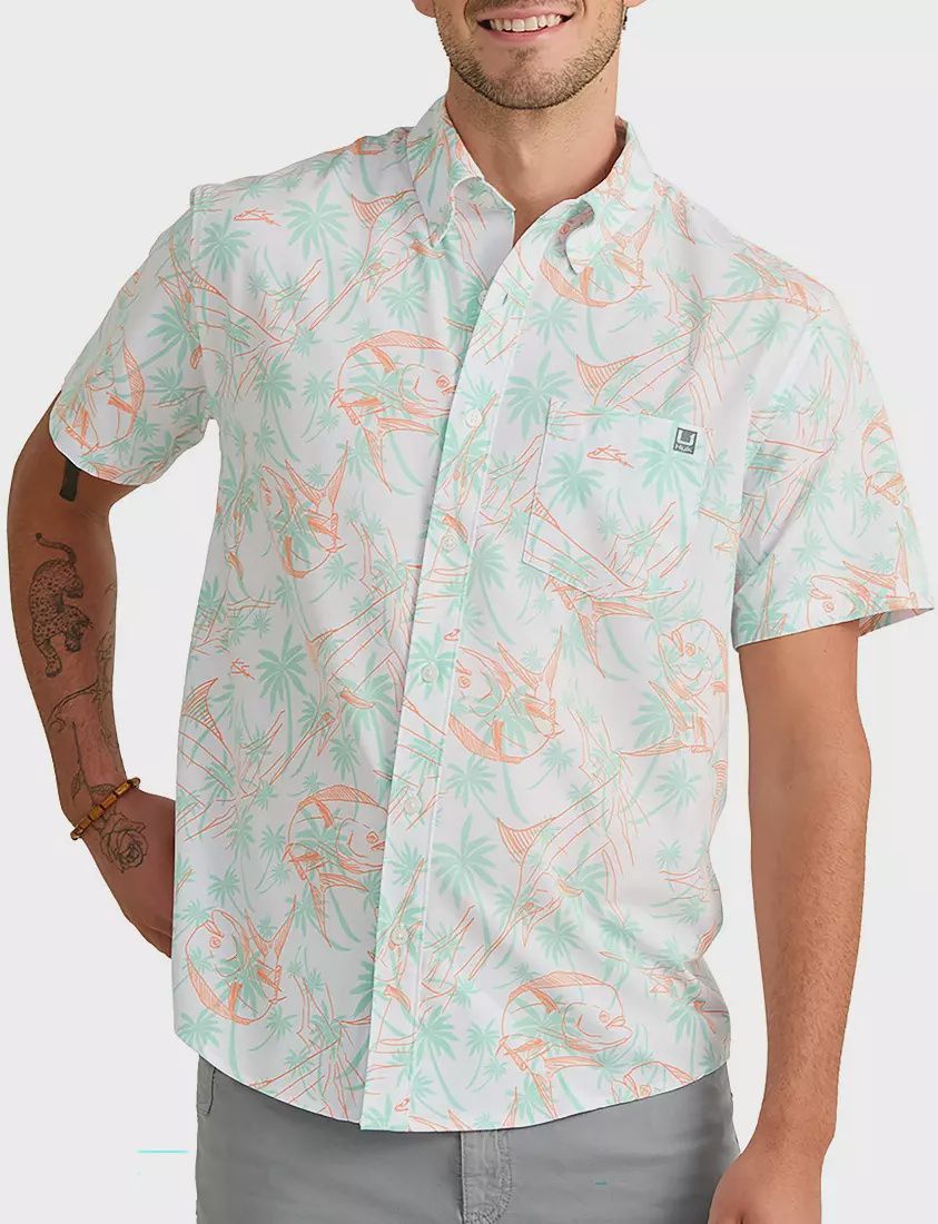 Huk Men's KC Kona Button Down Shadow Palm Slam
