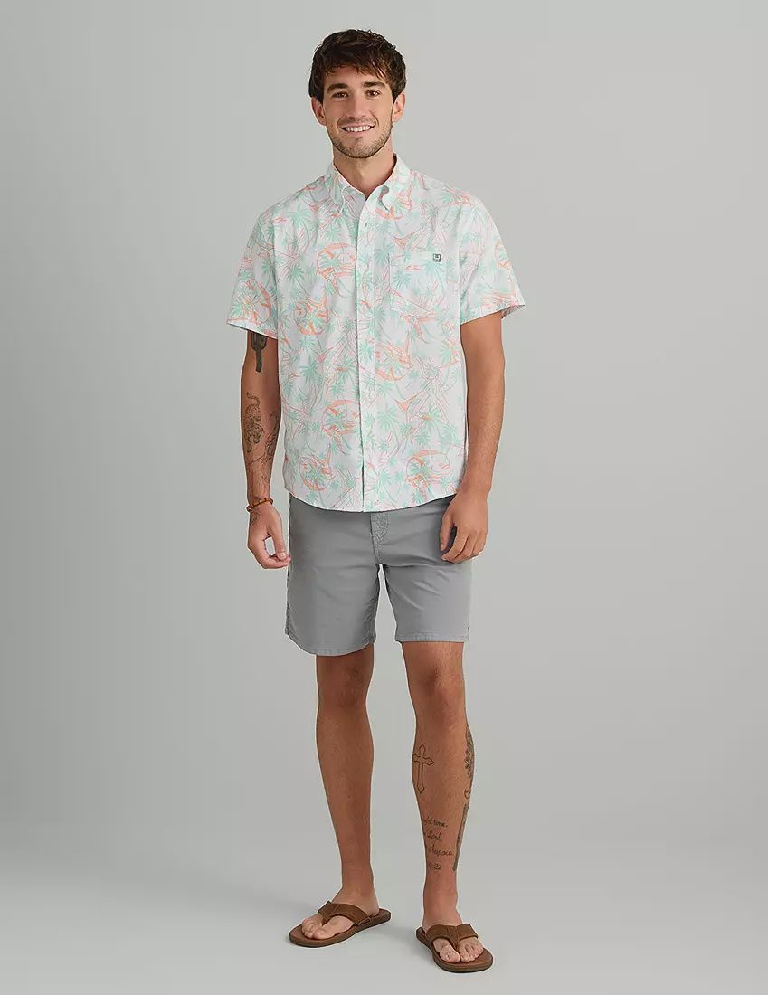 Huk Men's KC Kona Button Down Shadow Palm Slam, Size: Medium