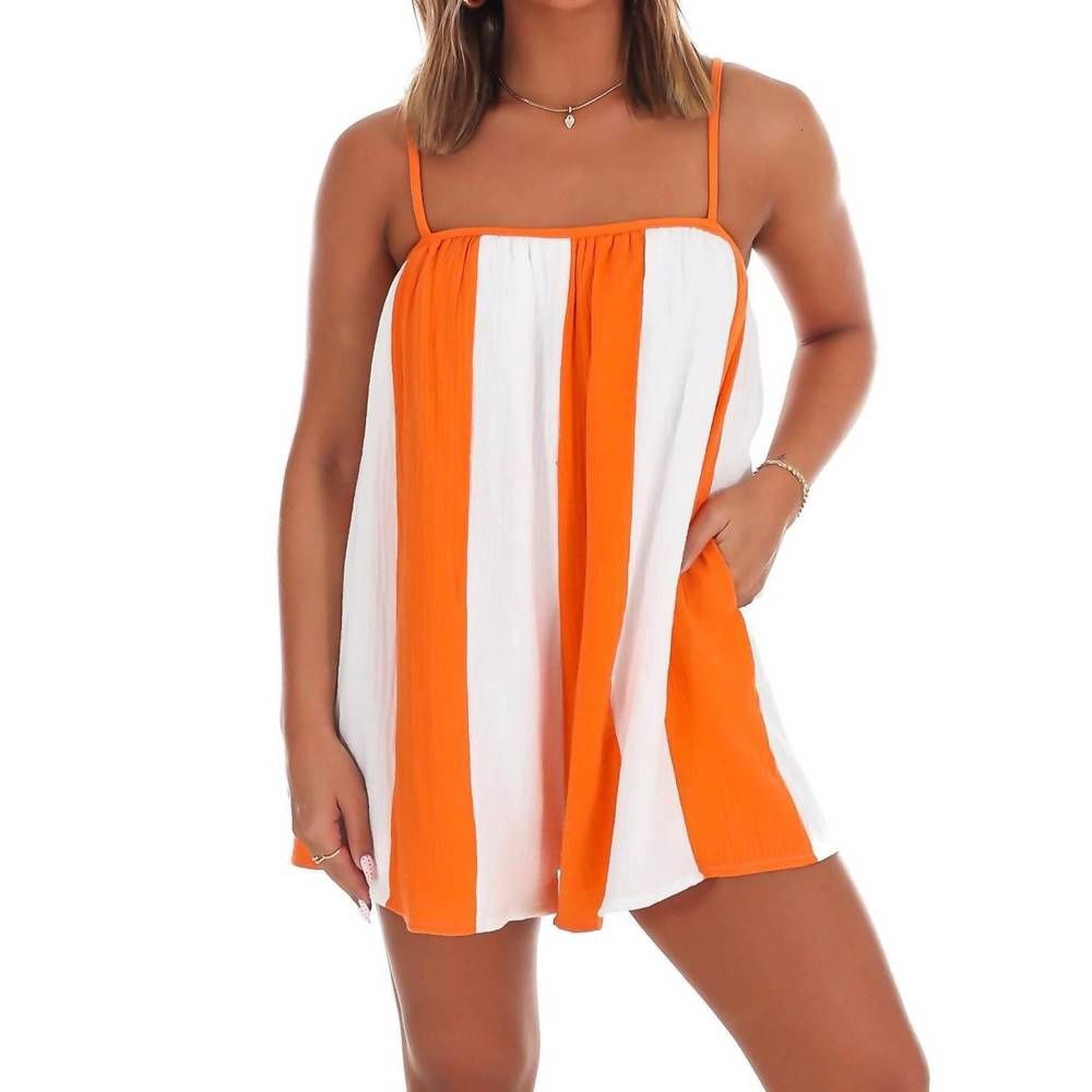 CLOUD TEN NEW CLOUD TEN Tailgate Mood Striped Romper in Orange, Size: SMALL