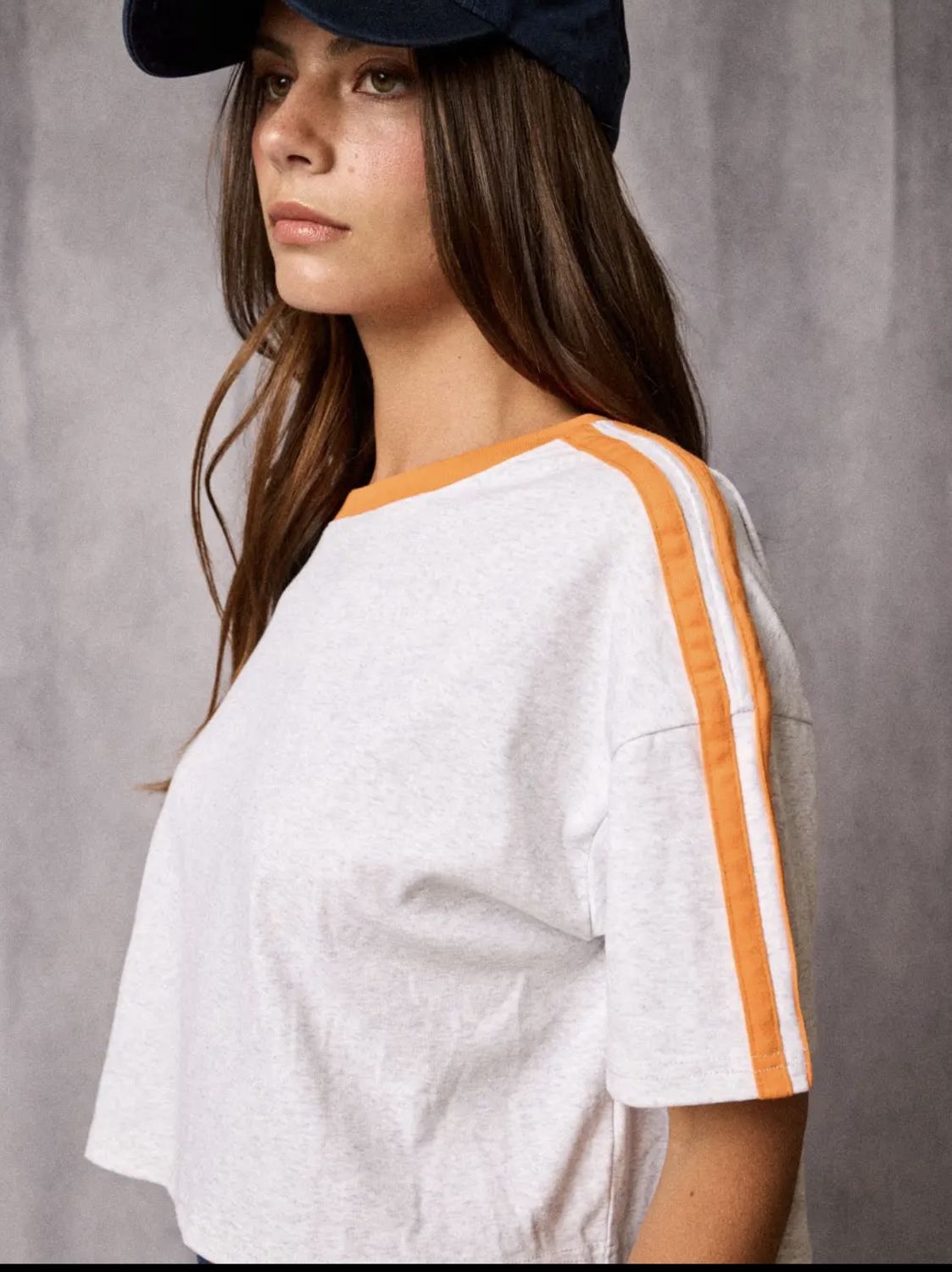 PAPERMOON CROP TEE ORANGE AND GREY, Size: SMALL