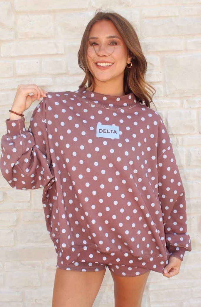 Delta T Women's Brown/Blue Dot Mockneck Set, Size: XXS/XS