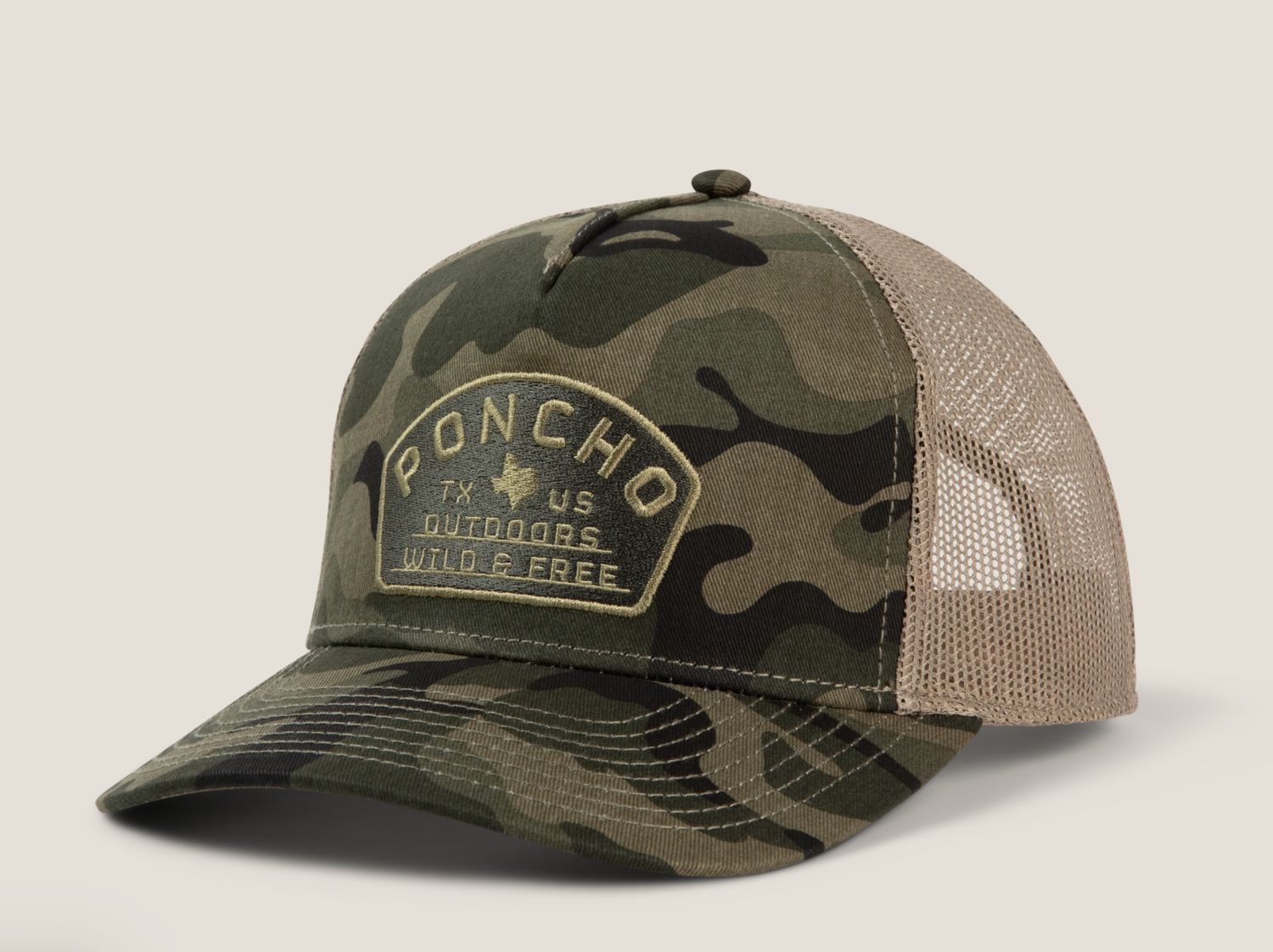 PONCHO CAMO WILD AND FREE TRUCKER HAT