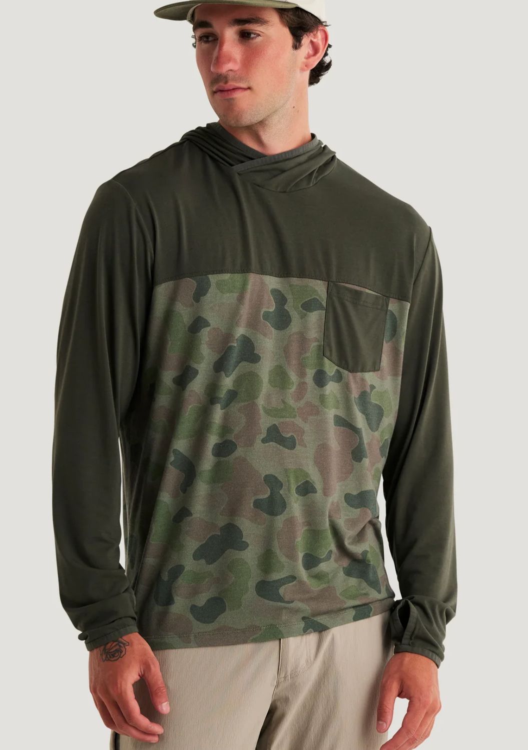 FREE FLY Men's Bamboo Hybrid Hoodie OIL GREEN, Size: MEDIUM