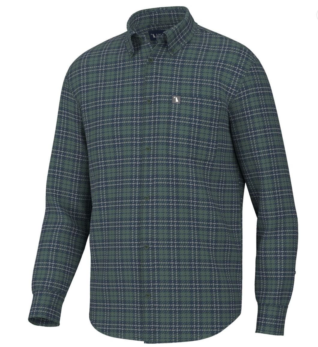 LOCAL BOY MEN Hilton Stretch Flannel COLOR SAGE/NAVY/GRAY, Size: SMALL