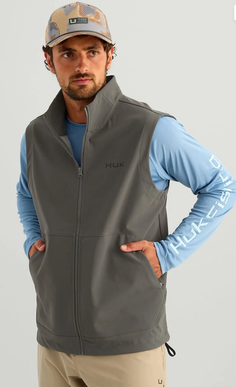 HUK MEN BREAKER VEST GREY, Size: MEDIUM