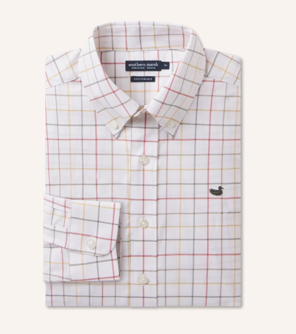 SOUTHERN MARSH MEN  Lockhart Windowpane Performance Dress Shirt, Size: MEDIUM