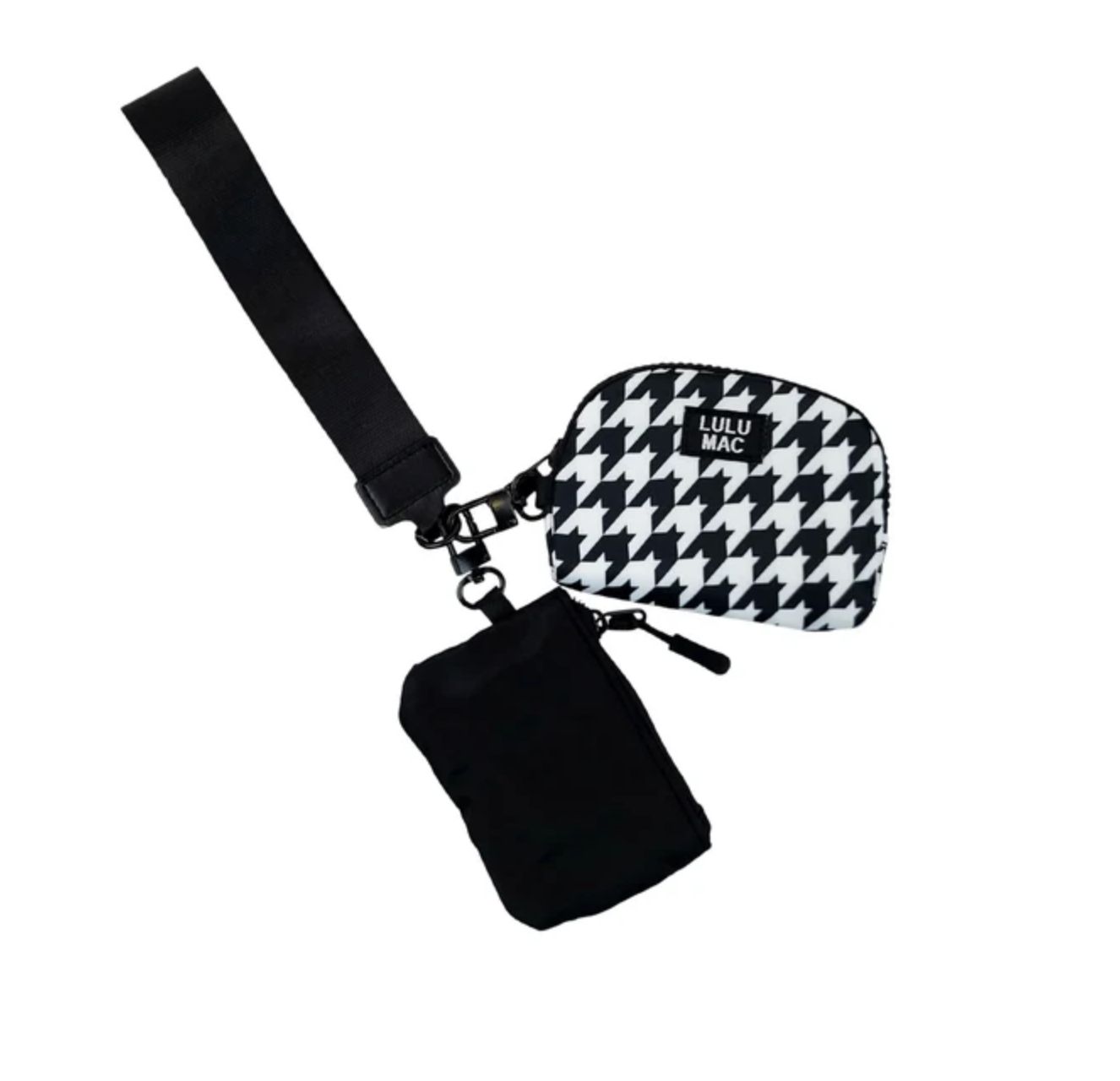 LULU  BLACK HOUNDSTOOTH LULU MAC DOUBLE POUCH WRISTLET
